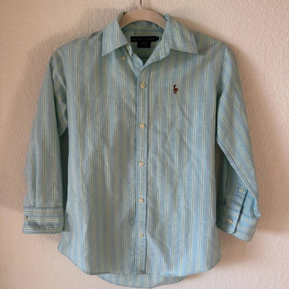 Ralph Lauren Size 2 Blue Boys Slim Fit Button Up Long Sleeve Shirt - 100% Cotton